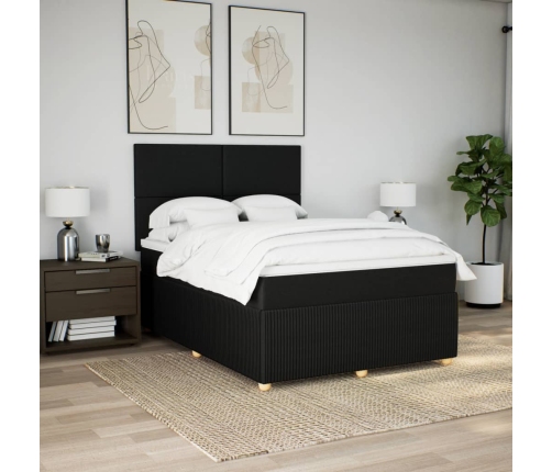 Cama box spring con colchón tela negro 140x190 cm