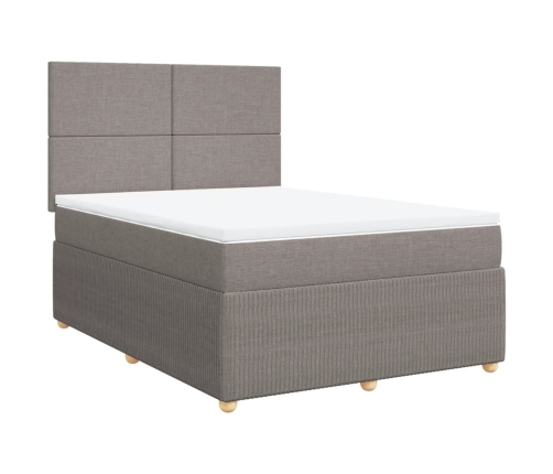 Cama box spring con colchón tela gris taupe 140x190 cm