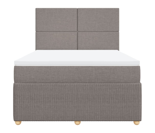 Cama box spring con colchón tela gris taupe 140x190 cm