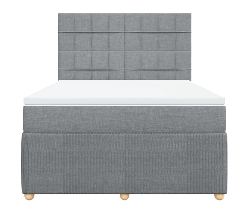 Cama box spring con colchón tela gris claro 140x190 cm