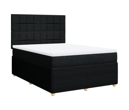 Cama box spring con colchón tela negro 140x190 cm