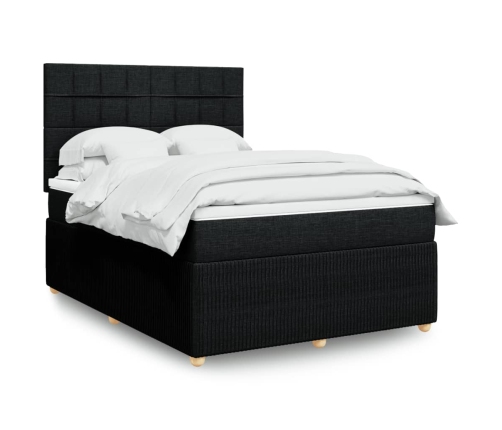 Cama box spring con colchón tela negro 140x190 cm