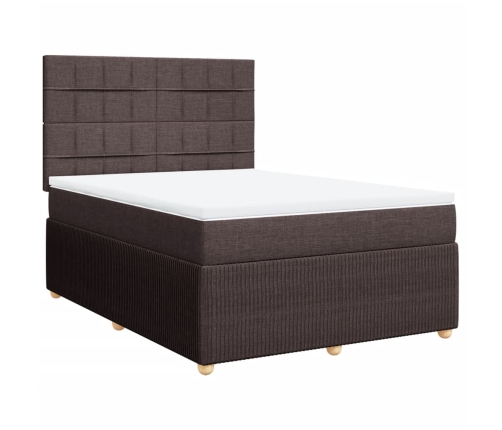 Cama box spring con colchón tela marrón oscuro 140x190 cm