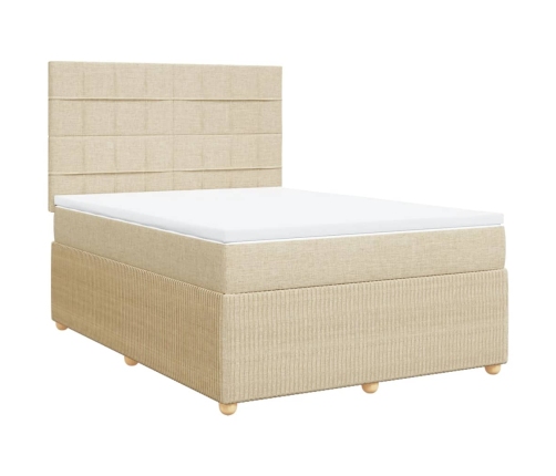 Cama box spring con colchón tela color crema 140x190 cm