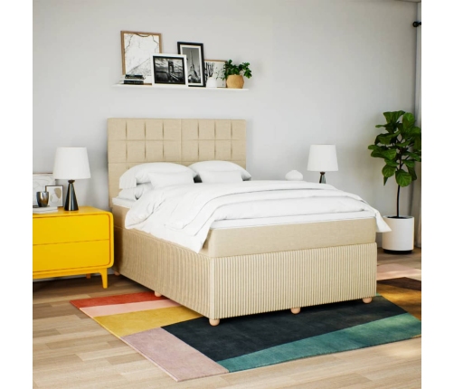 Cama box spring con colchón tela color crema 140x190 cm