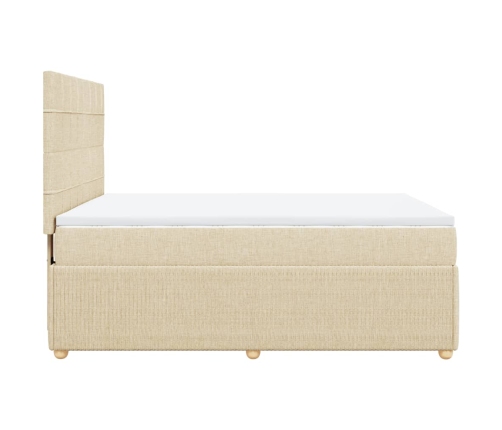 Cama box spring con colchón tela color crema 140x190 cm