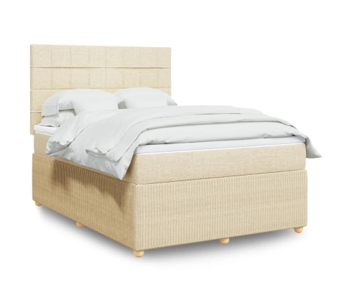 Cama box spring con colchón tela color crema 140x190 cm