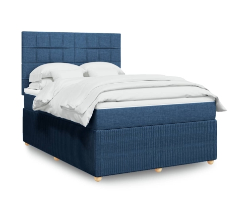 Cama box spring con colchón tela azul 140x190 cm