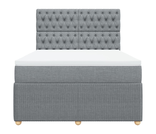 Cama box spring con colchón tela gris claro 140x190 cm