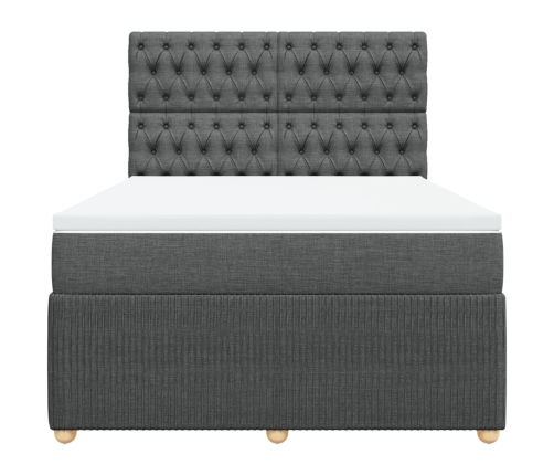 Cama box spring con colchón tela gris oscuro 140x190 cm