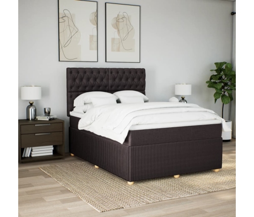 Cama box spring con colchón tela marrón oscuro 140x190 cm