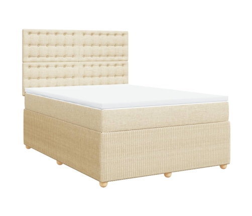 Cama box spring con colchón tela color crema 140x190 cm