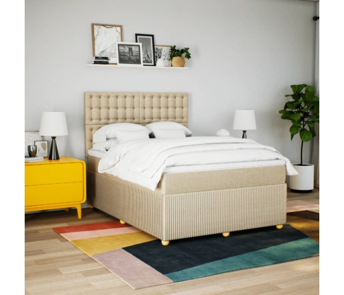 Cama box spring con colchón tela color crema 140x190 cm