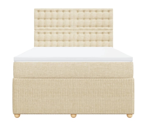 Cama box spring con colchón tela color crema 140x190 cm
