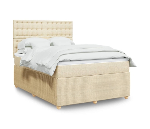 Cama box spring con colchón tela color crema 140x190 cm