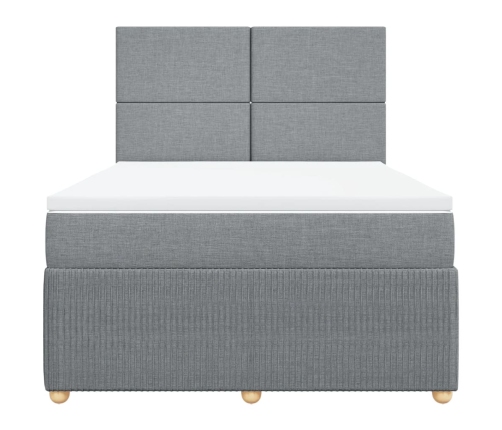 Cama box spring con colchón tela gris claro 140x200 cm