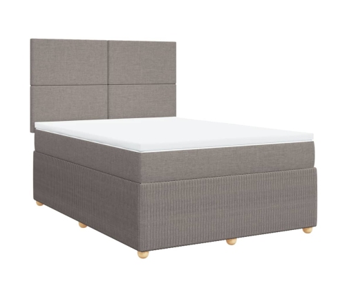 Cama box spring con colchón tela gris taupe 140x200 cm