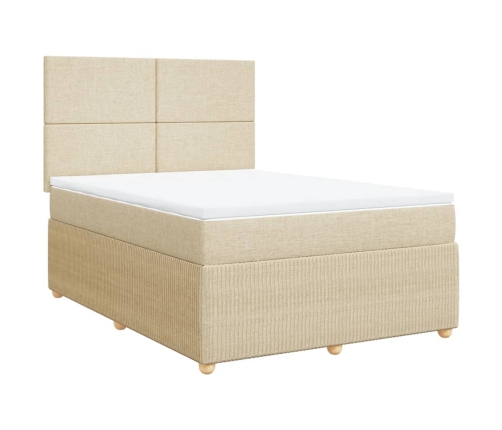 Cama box spring con colchón tela color crema 140x200 cm