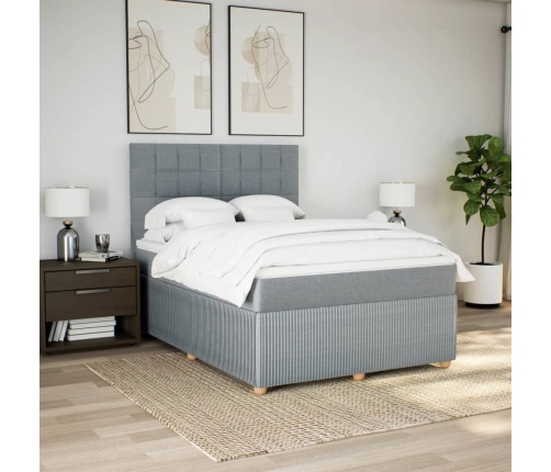 Cama box spring con colchón tela gris claro 140x200 cm