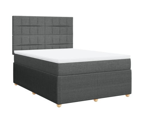 Cama box spring con colchón tela gris oscuro 140x200 cm