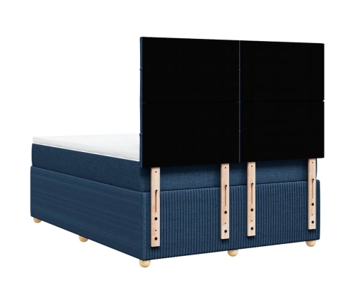 Cama box spring con colchón tela azul 140x200 cm