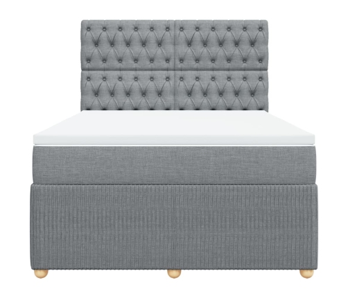 Cama box spring con colchón tela gris claro 140x200 cm