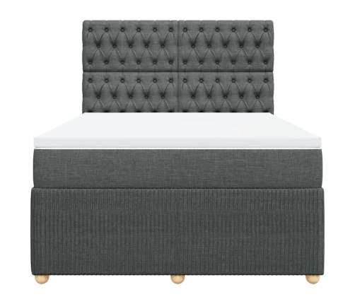 Cama box spring con colchón tela gris oscuro 140x200 cm