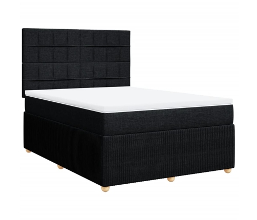 Cama box spring con colchón tela negro 160x200 cm