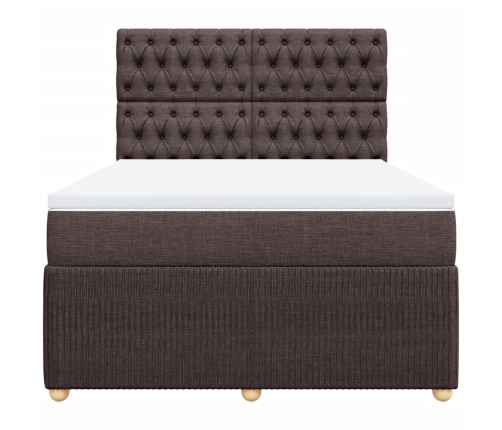 Cama box spring con colchón tela marrón oscuro 160x200 cm