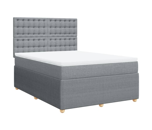 Cama box spring con colchón tela gris claro 160x200 cm