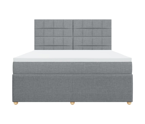 Cama box spring con colchón tela gris claro 180x200 cm