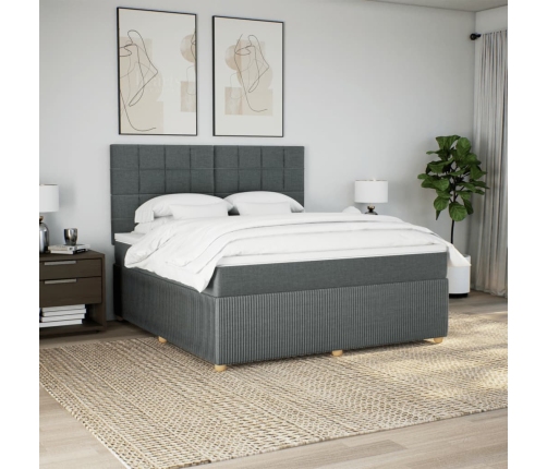 Cama box spring con colchón tela gris oscuro 180x200 cm