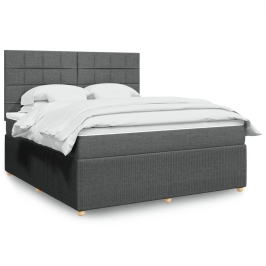Cama box spring con colchón tela gris oscuro 180x200 cm