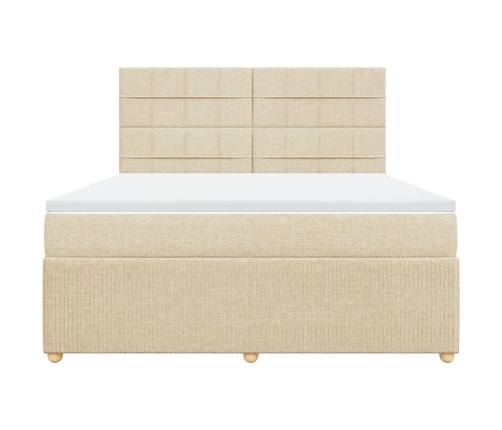 Cama box spring con colchón tela color crema 180x200 cm