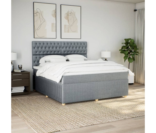 Cama box spring con colchón tela gris claro 180x200 cm