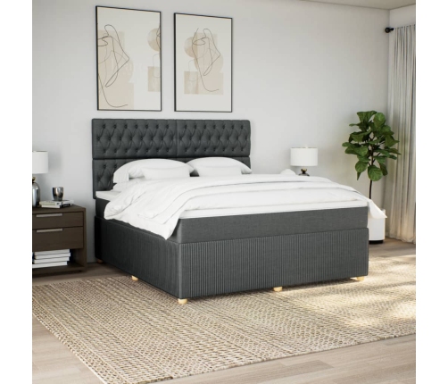 Cama box spring con colchón tela gris oscuro 180x200 cm