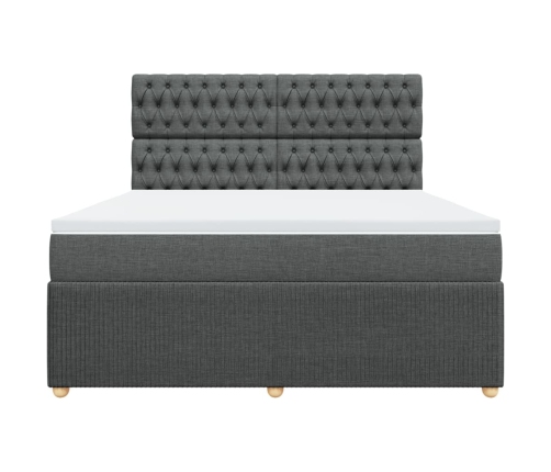 Cama box spring con colchón tela gris oscuro 180x200 cm