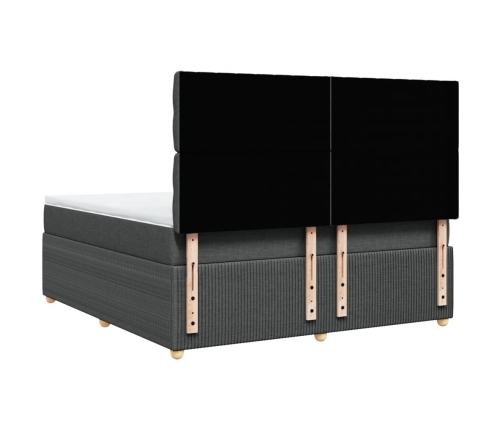 Cama box spring con colchón tela gris oscuro 180x200 cm