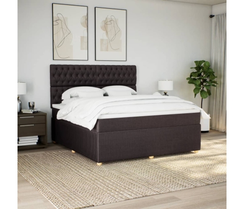 Cama box spring con colchón tela marrón oscuro 180x200 cm