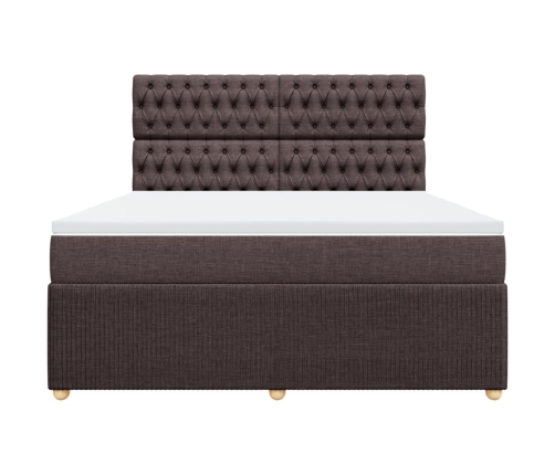 Cama box spring con colchón tela marrón oscuro 180x200 cm