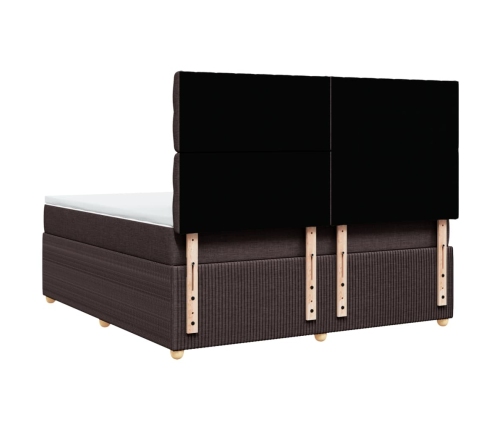 Cama box spring con colchón tela marrón oscuro 180x200 cm