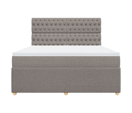 Cama box spring con colchón tela gris taupe 180x200 cm