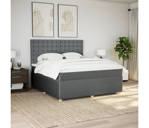 Cama box spring con colchón tela gris oscuro 180x200 cm