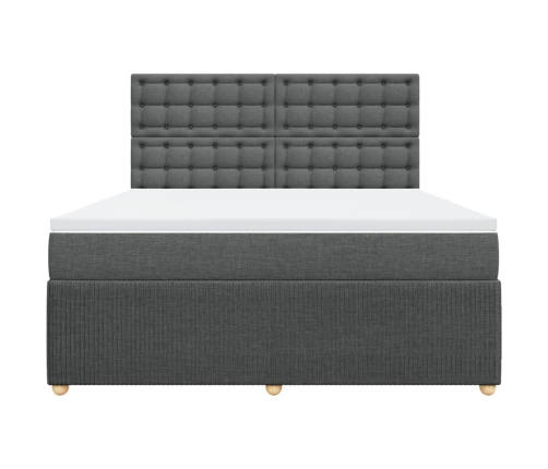 Cama box spring con colchón tela gris oscuro 180x200 cm