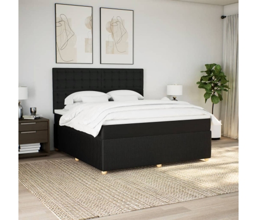 Cama box spring con colchón tela negro 180x200 cm