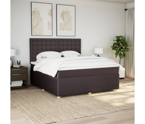 Cama box spring con colchón tela marrón oscuro 180x200 cm