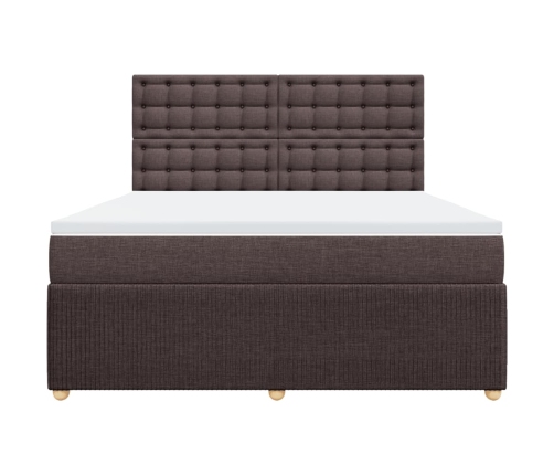 Cama box spring con colchón tela marrón oscuro 180x200 cm