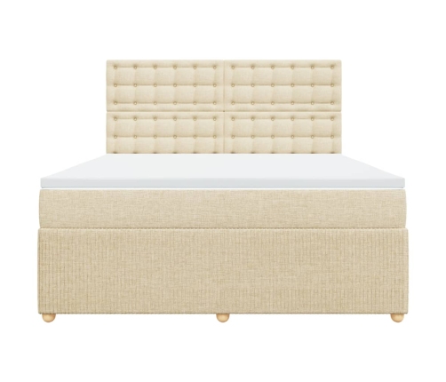 Cama box spring con colchón tela color crema 180x200 cm