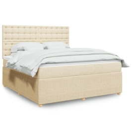 Cama box spring con colchón tela color crema 180x200 cm