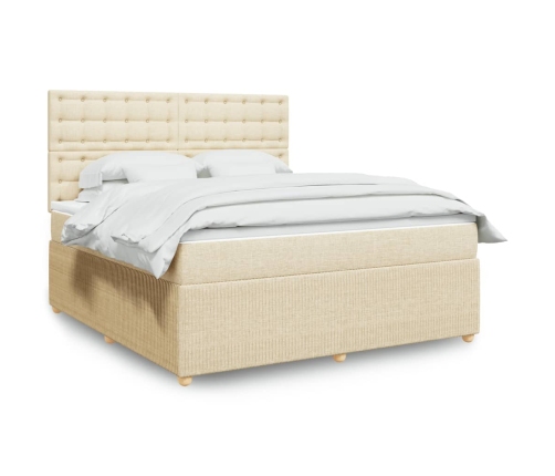 Cama box spring con colchón tela color crema 180x200 cm